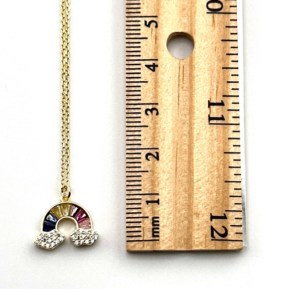 18K Gold Plated over 925 Sterling Silver Rainbow CZ Pendant Necklace - Picture 3 of 7